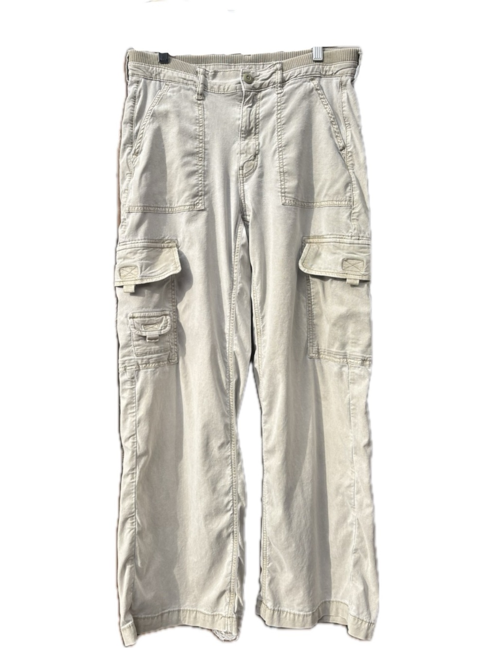 American Eagle Beige Wide-Leg Cargo Pants Ladies sz 6 Y2K Lyocell streetwear 90s - Picture 2 of 15